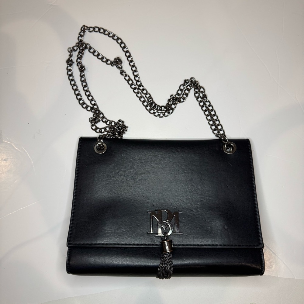 Badgley Mischka Black Leather Chain Crossbody Bag Tassel Accent Purse Cocktail - Picture 2 of 13